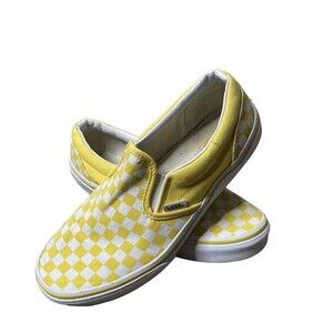 VANS Slip On Yellow Sz 7 Jr Women Canvas Checkered Loafer Shoes Runs Big